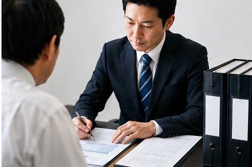調査官が臨場し聞き取りを行うイメージ